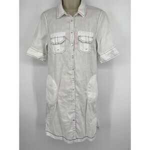 Escales Paris Officier Linen Dress White With Blue Accents Size Medium White
